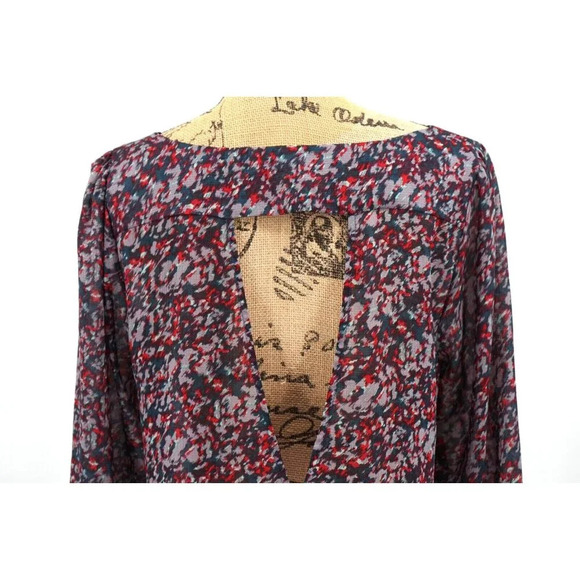 BCBGeneration Blouse Women M Multicolor Cut Out‎ Back Semi Sheer Lightweight Top - Picture 7 of 9